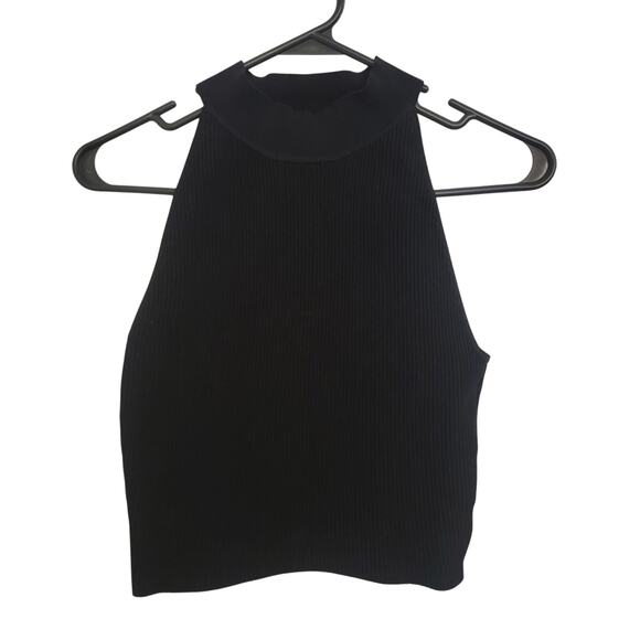 Babaton Aritzia Sculpt Knit Mockneck Halter Top Sz Small Black Ribbed Minimalist - Picture 5 of 16